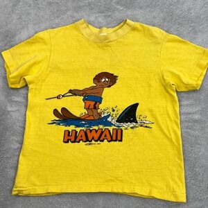 Crazy Shirts Vintage 1978 Hawaii Water Ski Shark T-Shirt M Yellow Men Retro Surf